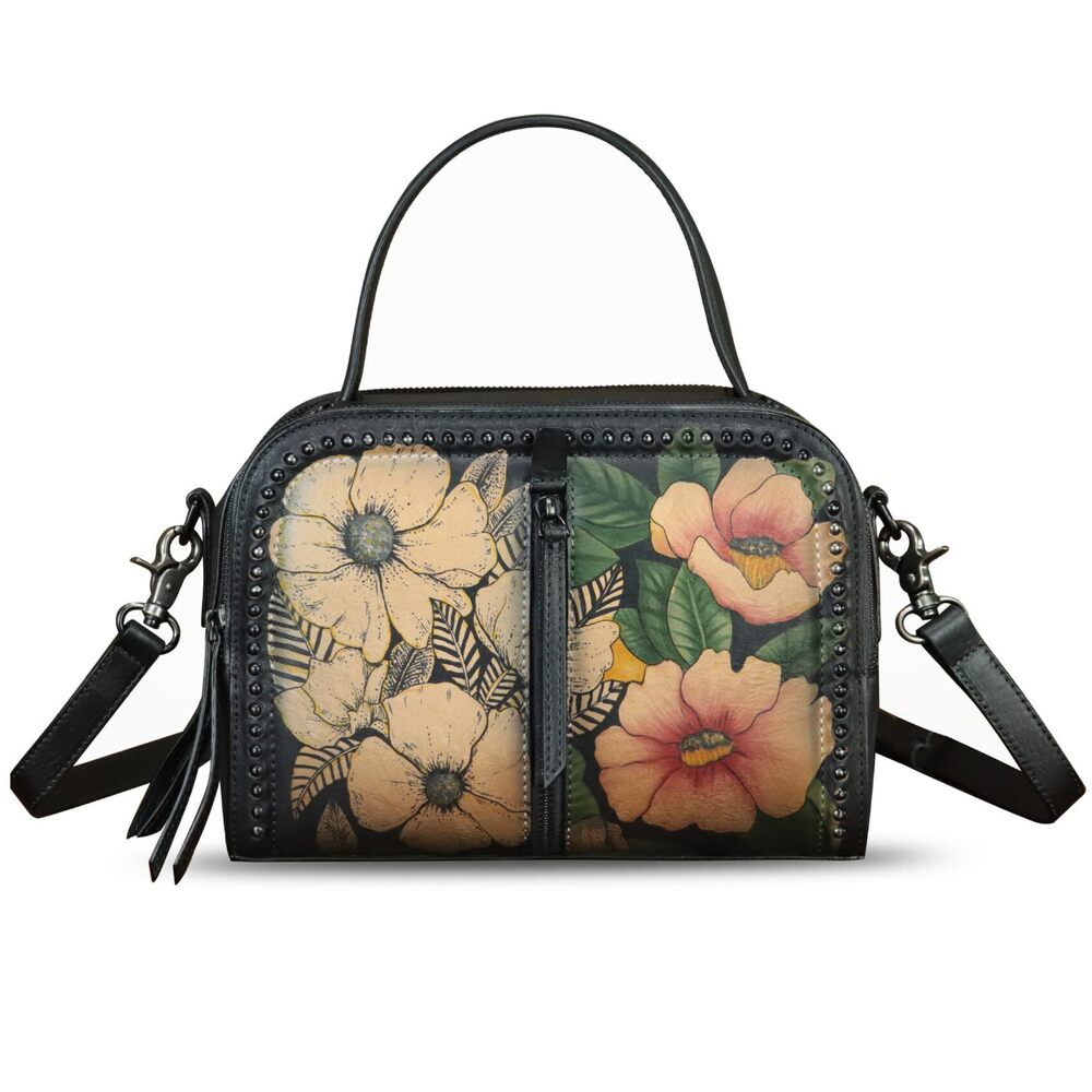 9249 Leather Satchel Hand Painted Leather Top Handle Handbag Handmade